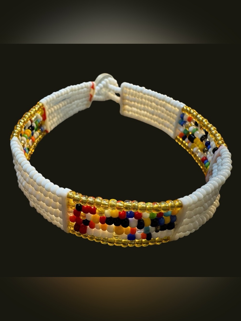 Maasai Vintage White Multicolor Beaded Bracelet 7” Collectible